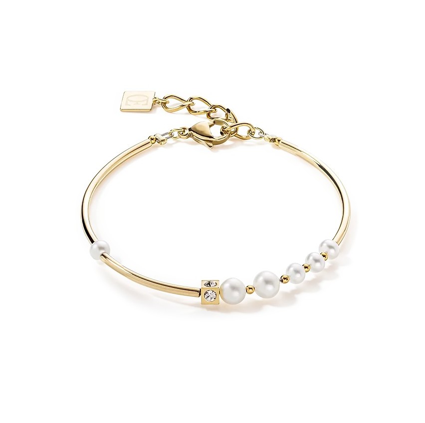 Coeur De Lion Damen Armband 1102/30-1416 Asymmetrie Süßwasserperlen und Edelstahl weiß-gold