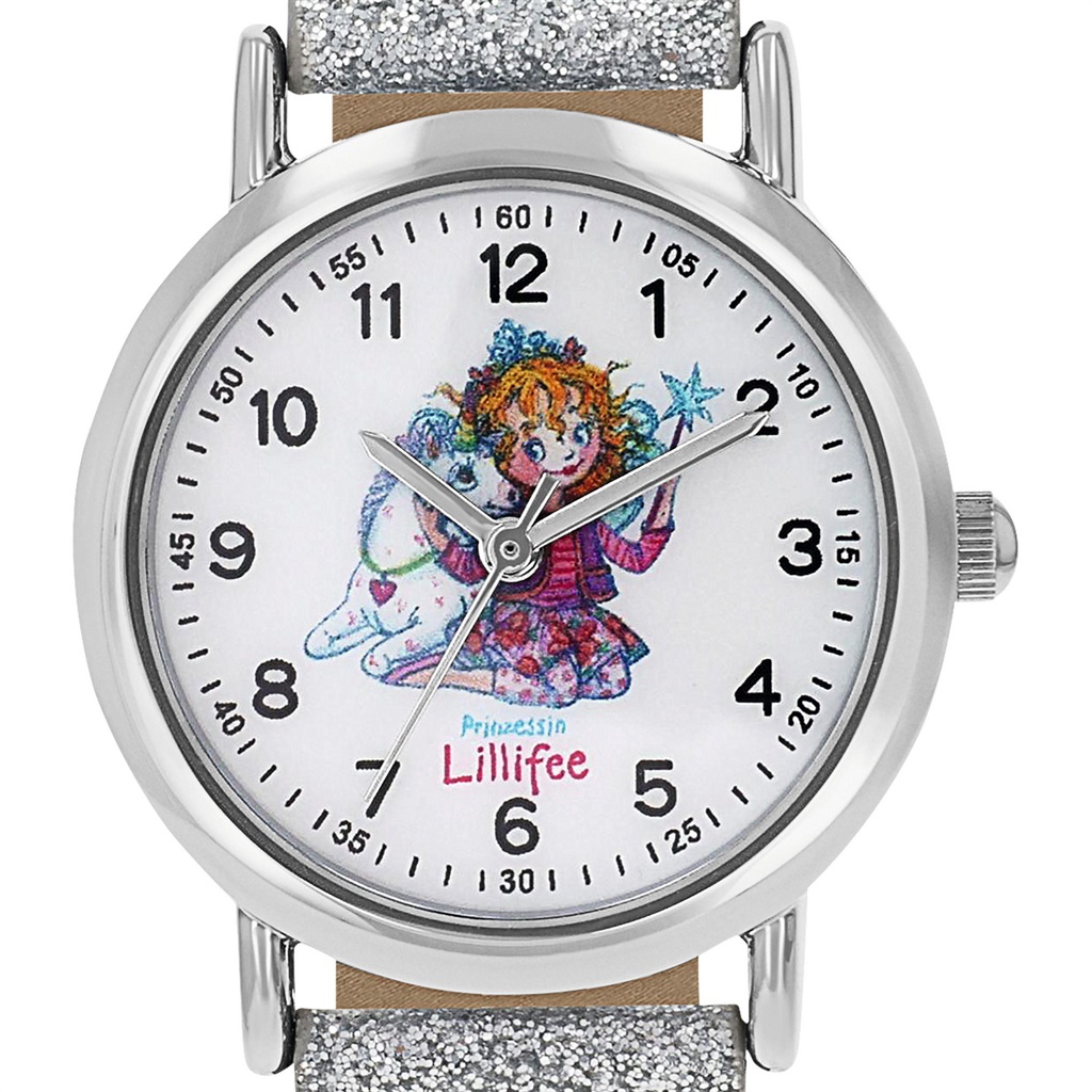 Prinzessin Lillifee Mädchen Armbanduhr 2100473 Kunstlederband silber glitzer