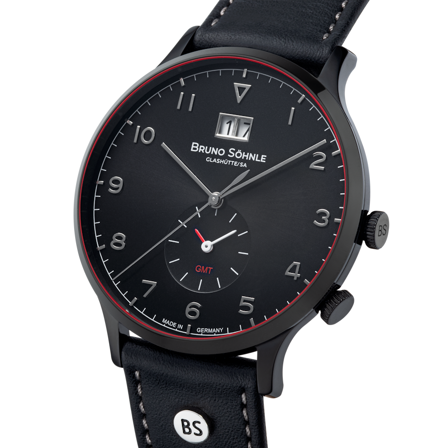Bruno Söhnle Herren Armbanduhr Brunello GMT 17-73239-721 Edelstahl Lederband schwarz