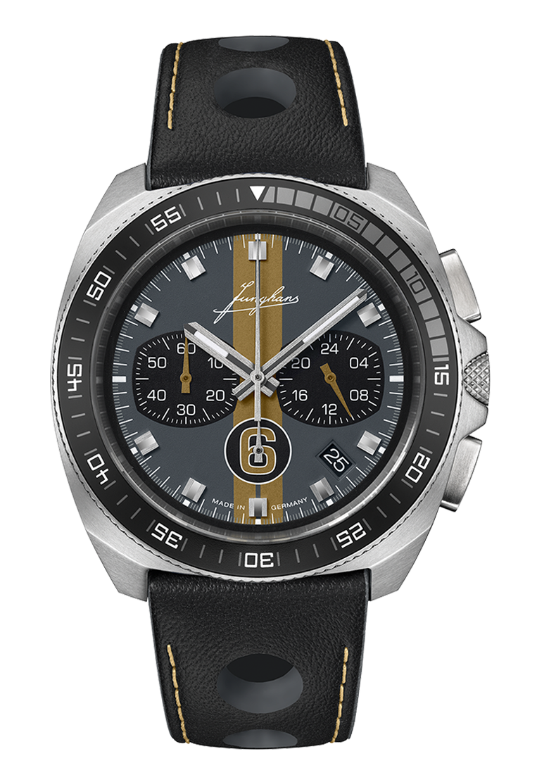 Junghans Herren Armbanduhr 1972 Chronoscope 041/4578.00 Sports Edition 2025 mit Lederband schwarz