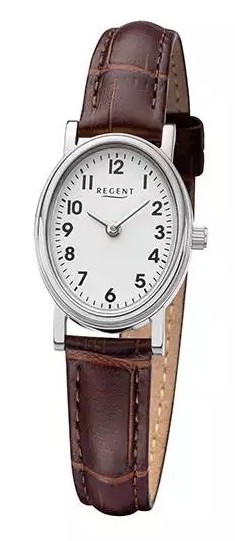 Regent Damen Armbanduhr F-1305 Edelstahl Lederband braun