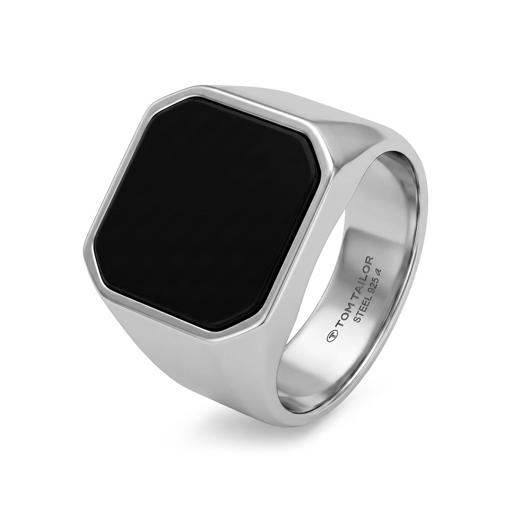 Tom Tailor Herren Siegel-Ring 2101851 2101852 2101853 2101854 Edelstahl mit schwarzem Achat