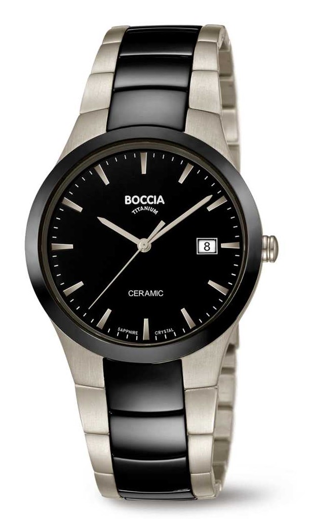 Boccia Herren Armbanduhr 3639-01 Ceramic schwarz Titan