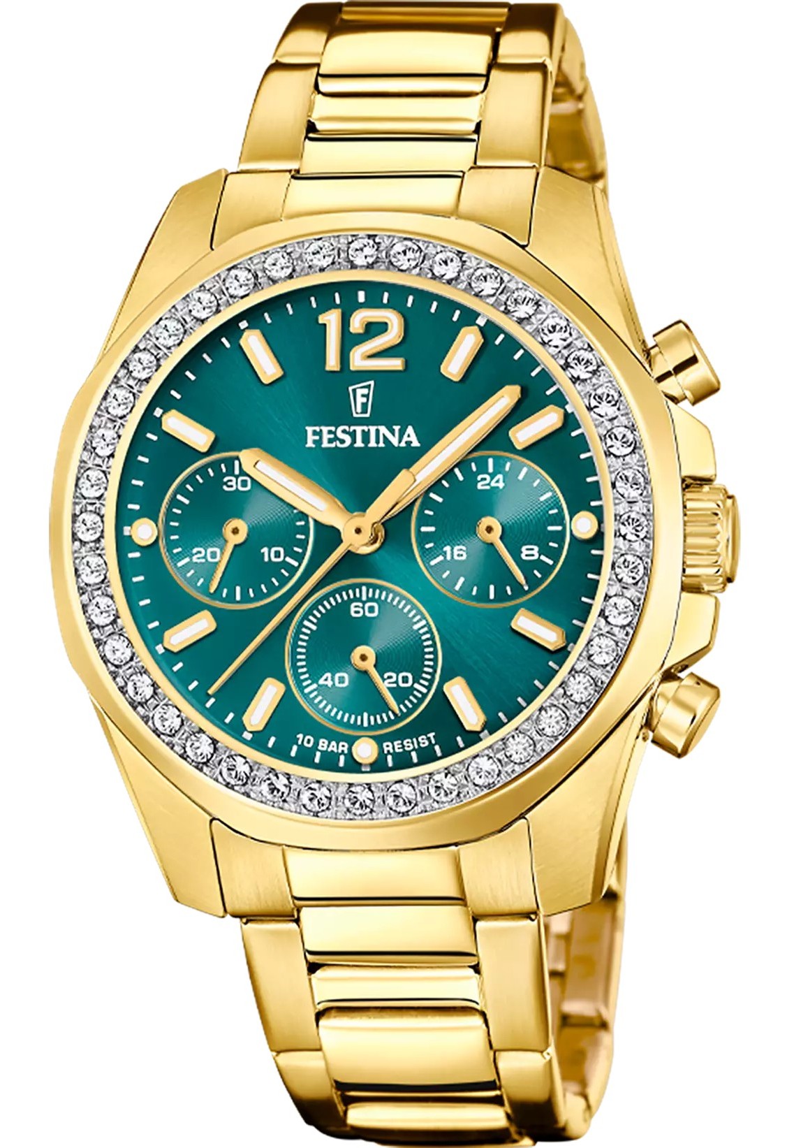 Festina Damen Armbanduhr Boyfriend Rainbow F20609/6 Chronograph Edelstahl gelbgold IP