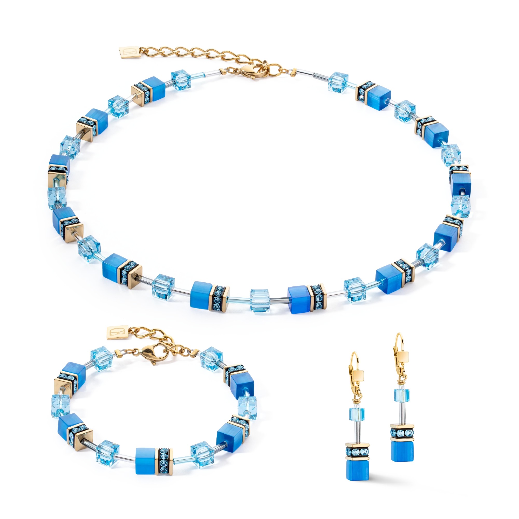 Coeur De Lion Damen Halskette 4020/10-0600 GeoCUBE® Iconic Mono Gold blau