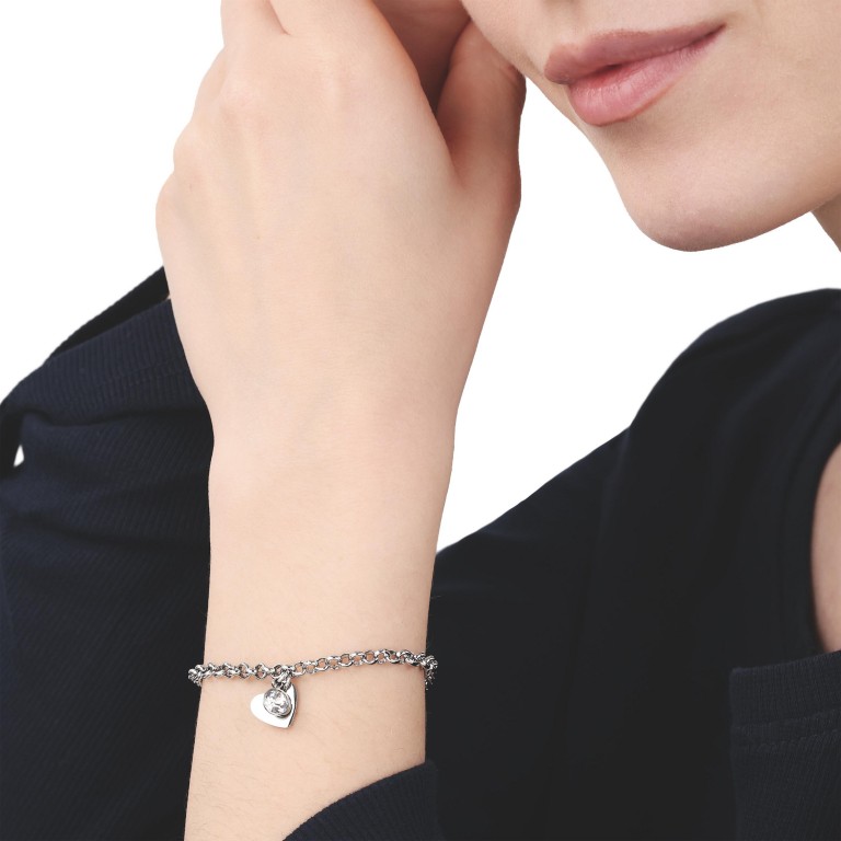 Tom Tailor Damen Armband 2100645 Edelstahl Erbsgliederung mit Anhänger Herz und synth. Zirkonia 