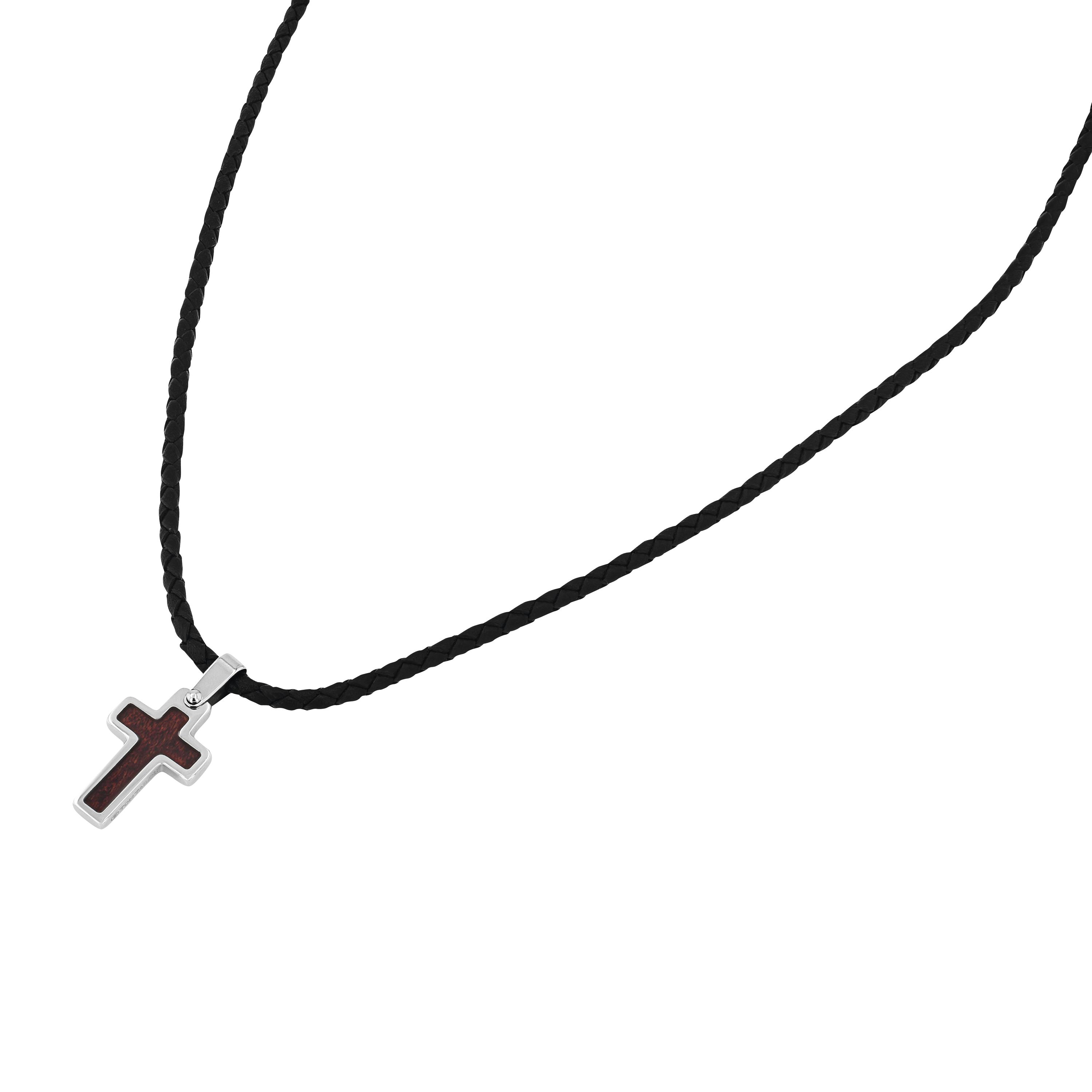 Tom Tailor Jungen Halskette 2101425 Leder braun mit Kreuzanhänger Edelstahl