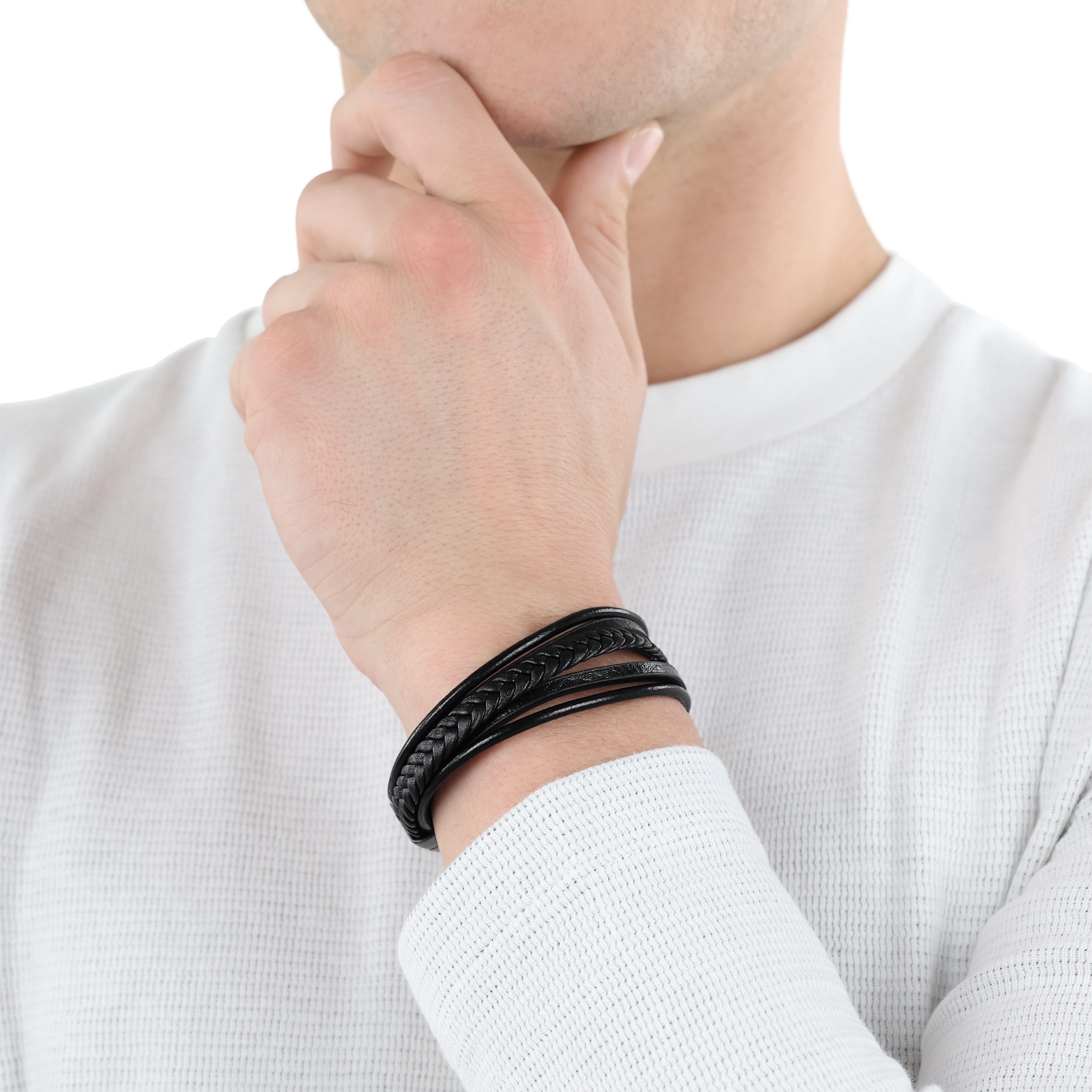 s.Oliver Herren Armband 9038244 Edelstahl Leder schwarz