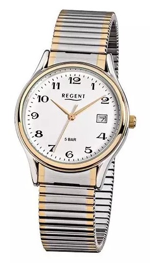 Regent Herren Armbanduhr F-472 Edelstahl Zugband bicolor