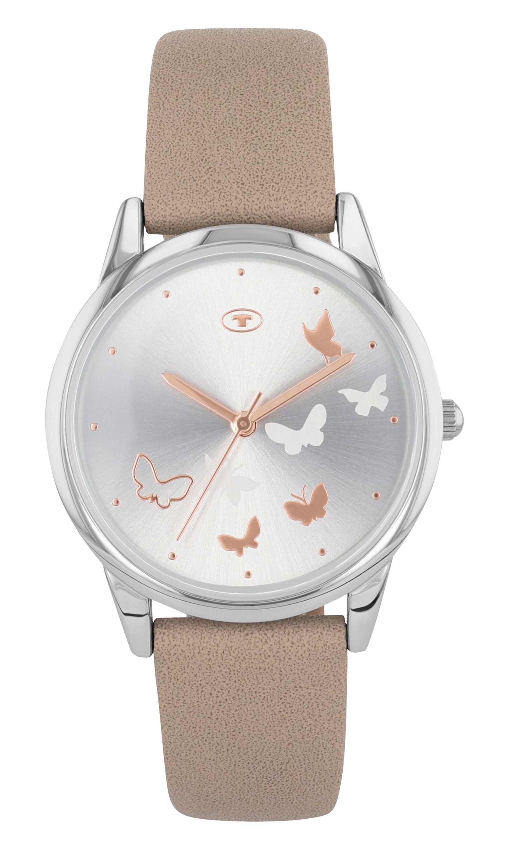 Tom Tailor Damen Armbanduhr 2100721 Schmetterlingmotiv Kunstlederband beige