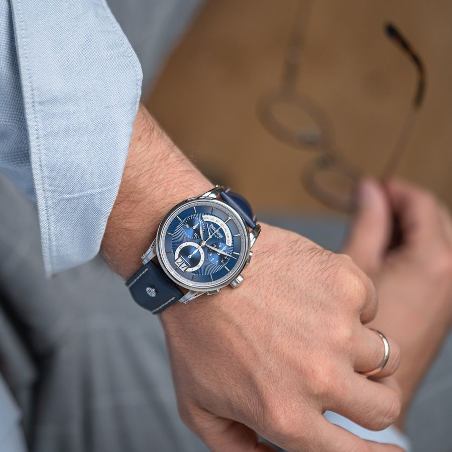 Bruno Söhnle Herren Armbanduhr 17-13117-341 Grandioso Chronograph Edelstahl Lederband blau