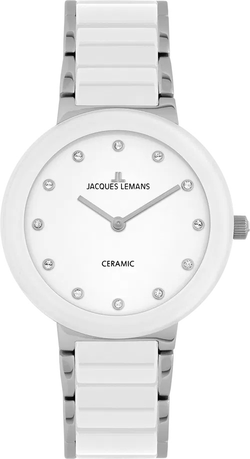 Jacques Lemans Damen Armbanduhr Monaco 42-7H Edelstahl Keramik weiß