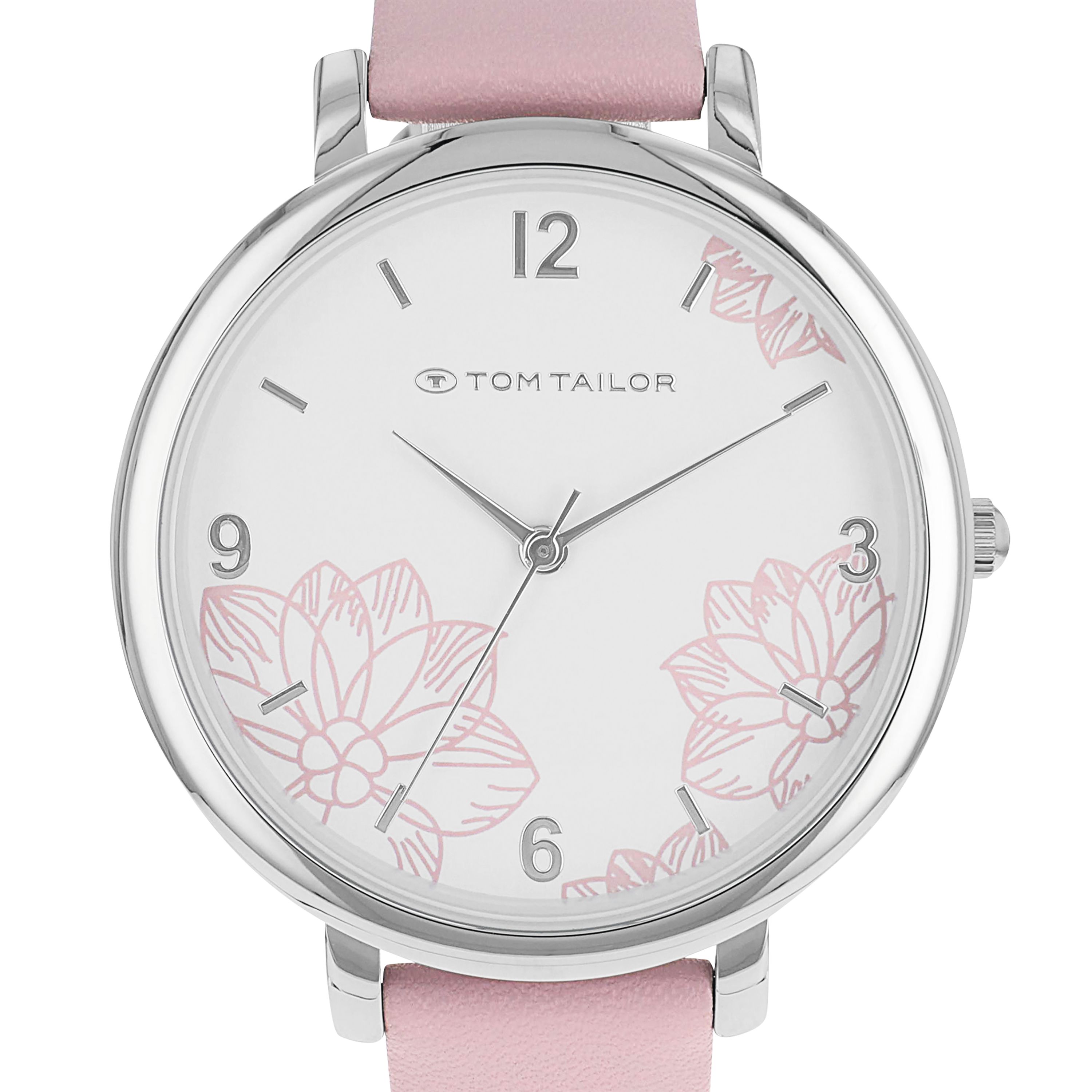 Tom Tailor Damen Armbanduhr 2100724 Blumenmotiv und rosa Kunstlederband