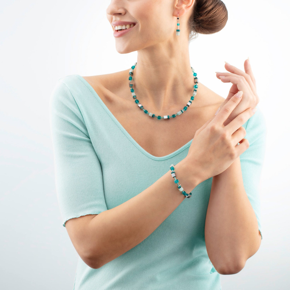 Coeur De Lion Damen Halskette 4010/10-0548 GeoCUBE® Iconic Precious Petrol Türkis