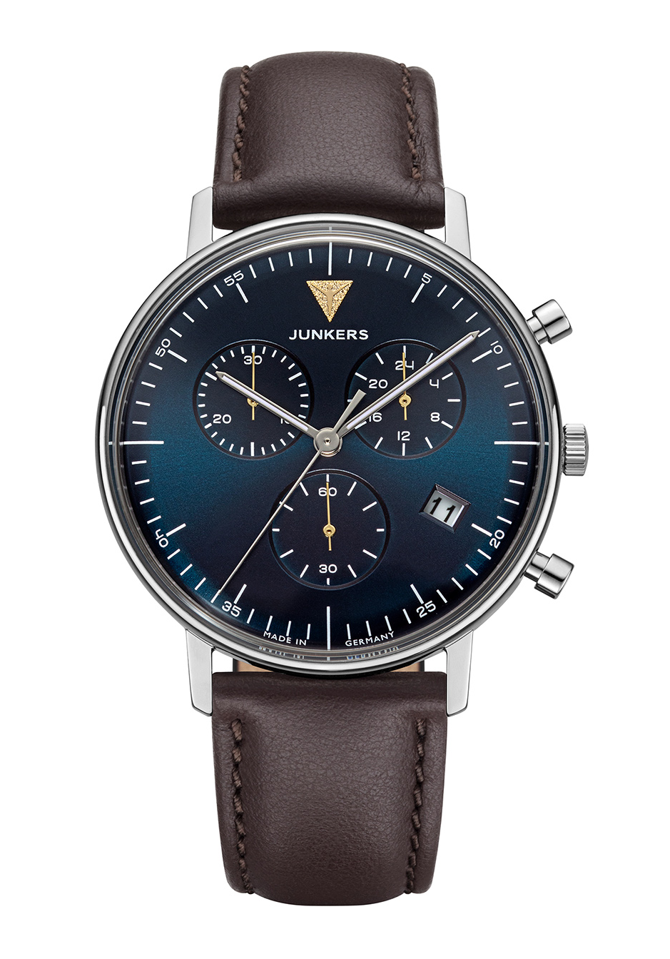 Junkers Herren Armbanduhr Bauhaus Chronograph 9.12.01.12 Lederband braun
