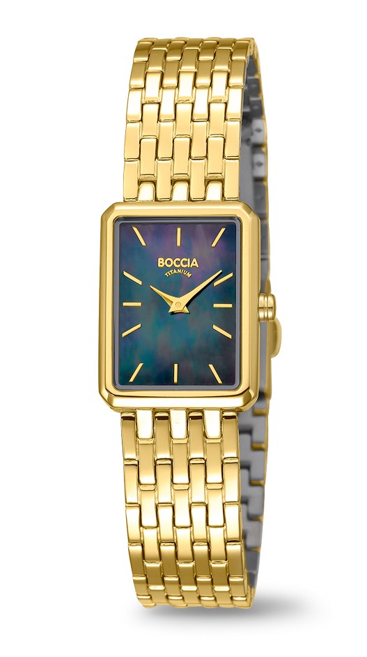 Boccia Damen Armbanduhr Style 3383-02 Reintitan goldplattiert mit grauem Perlmuttzifferblatt