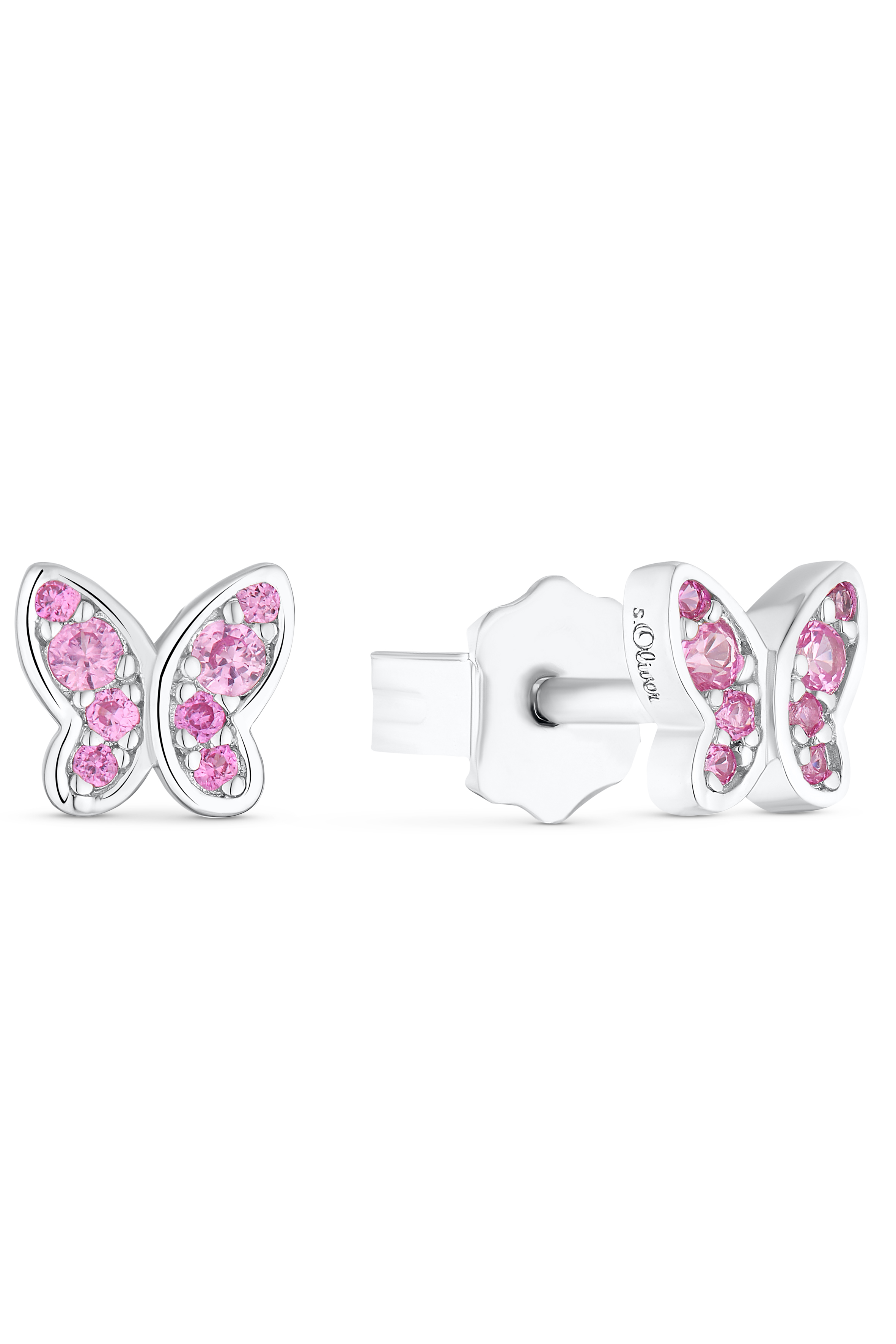 s.Oliver Mädchen Ohrstecker 2036822 Schmetterling Silber 925 synth. Zirkonia rosa
