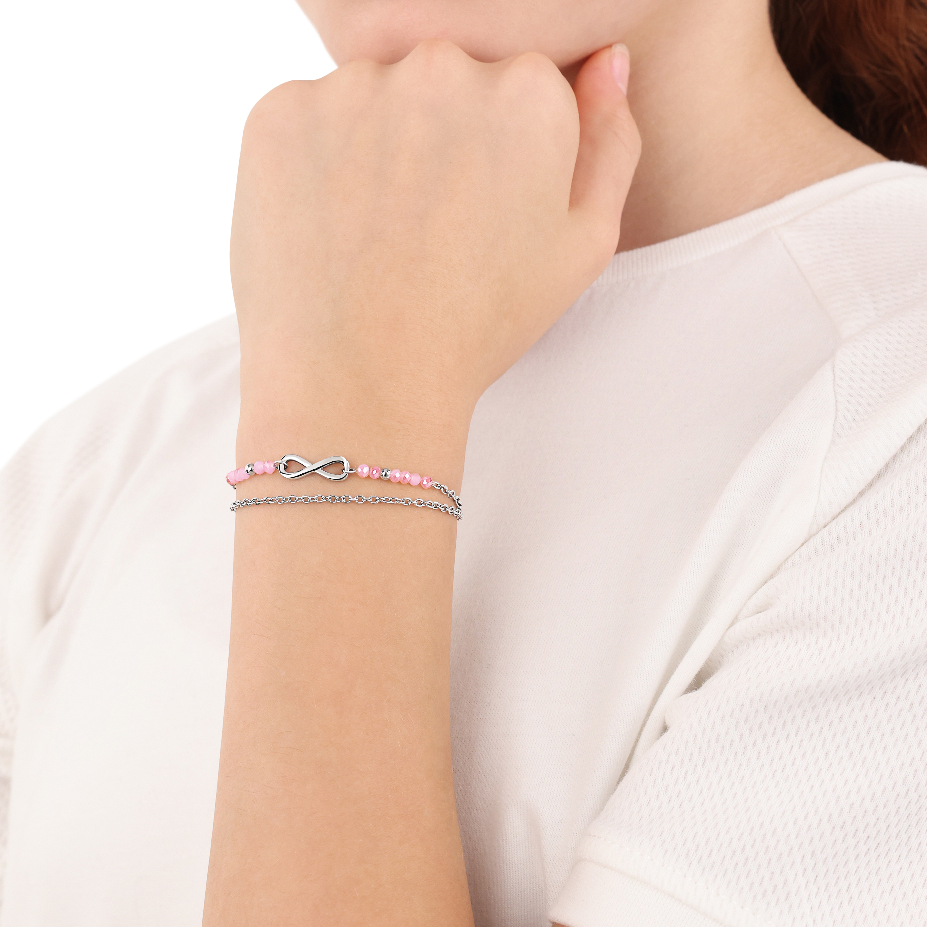 s.Oliver Mädchen Armband Infinity 2039719 Edelstahl mit Glasperlen rosa