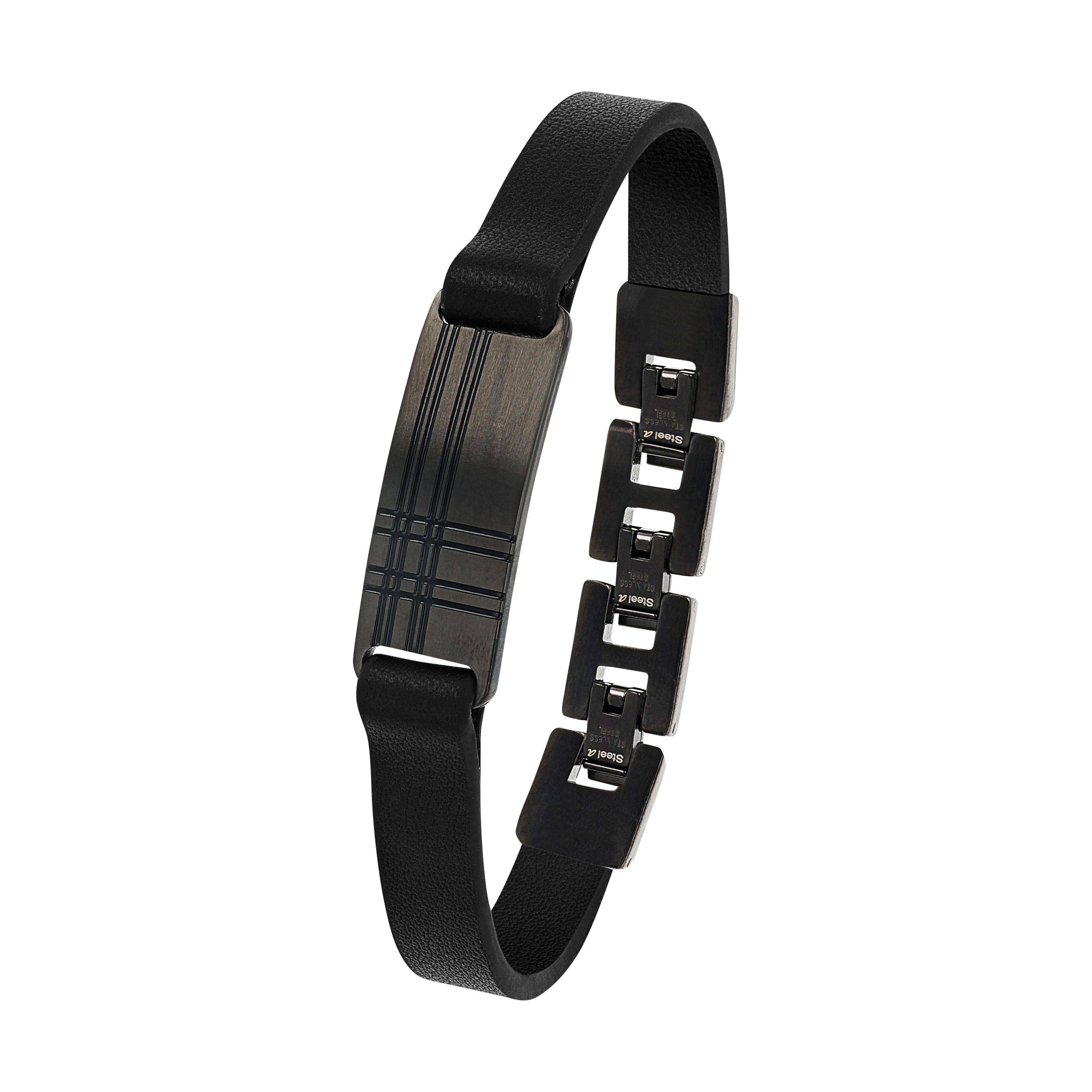 s.Oliver Herren Armband 2039737 Leder Edelstahl schwarz