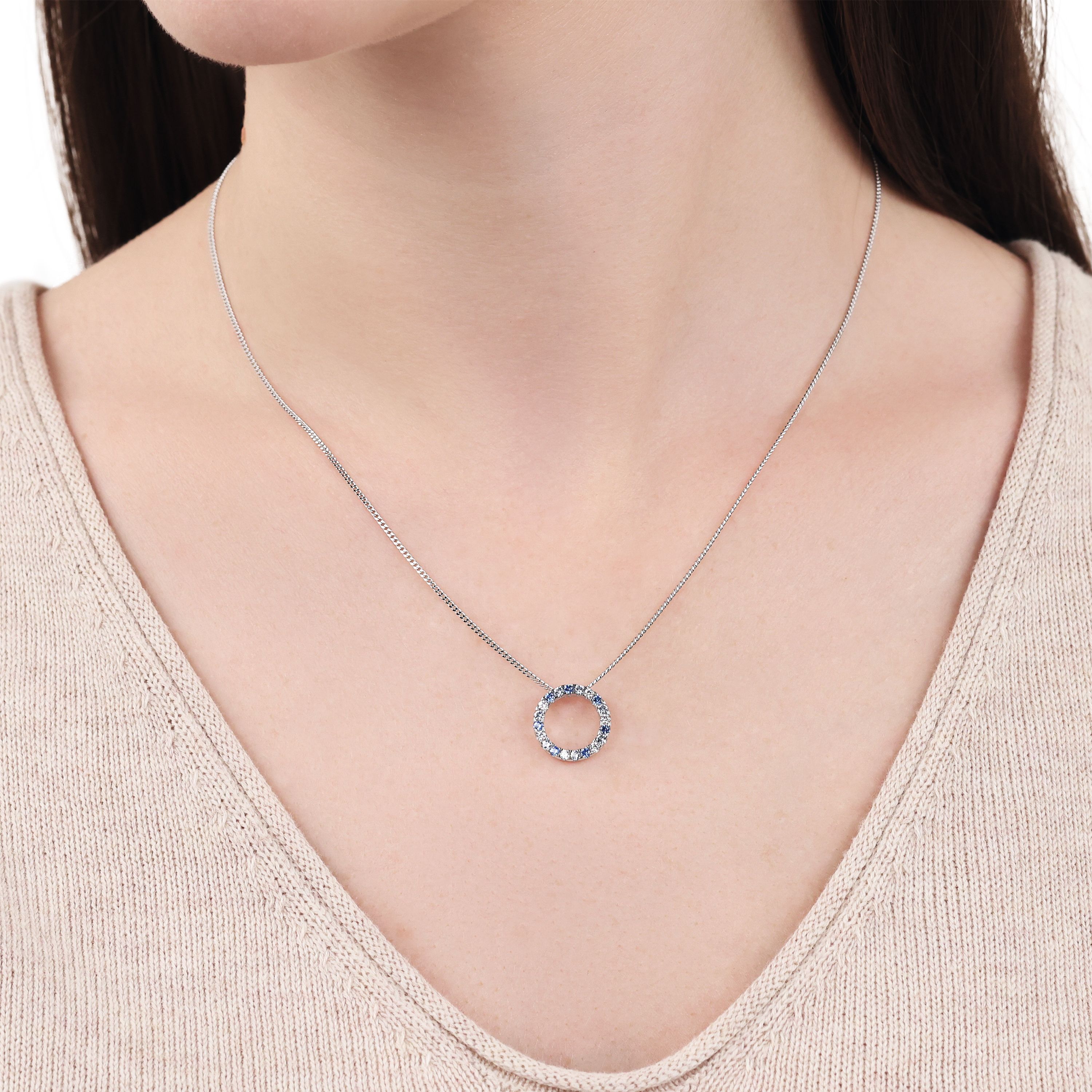 Tom Tailor Damen Halskette 2101262 mit Anhänger synth. Zirkonia blau weiß Silber 925