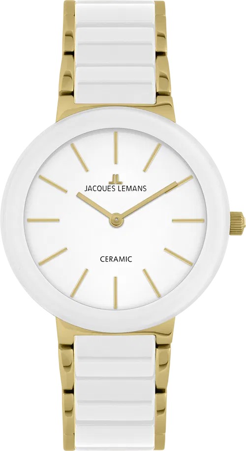 Jacques Lemans Damen Armbanduhr Monaco 42-7F Edelstahl IP Gold Keramik weiß