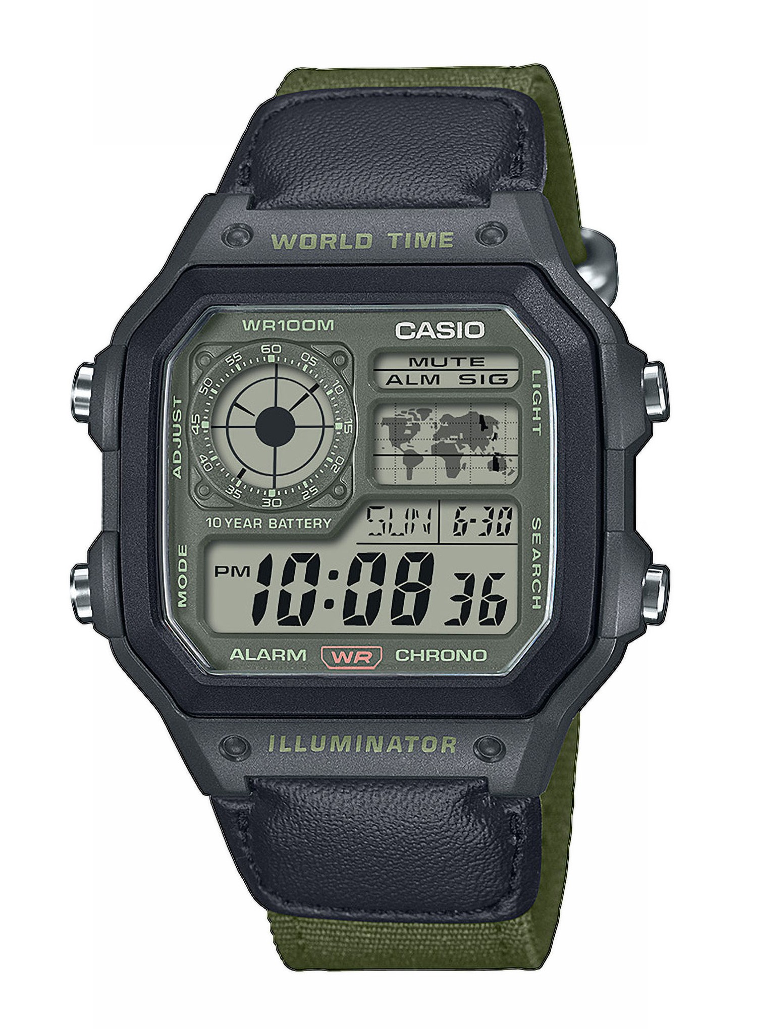 Casio Herren Armbanduhr AE-1200WHUB-3AVEF digital Textilband grün