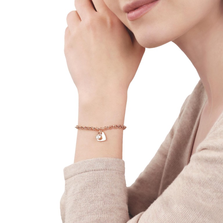 Tom Tailor Damen Armband 2100672 roségoldplattierter Edelstahl Erbsgliederung mit Anhänger Herz und synth. Zirkonia