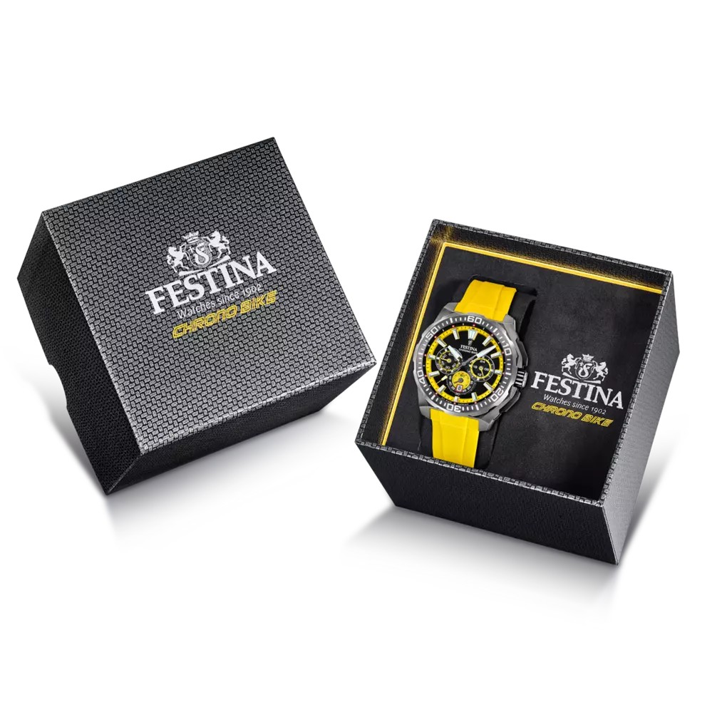 Festina Herren Armbanduhr Chrono Bike F20725/1 Edelstahl Silikonarmband gelb