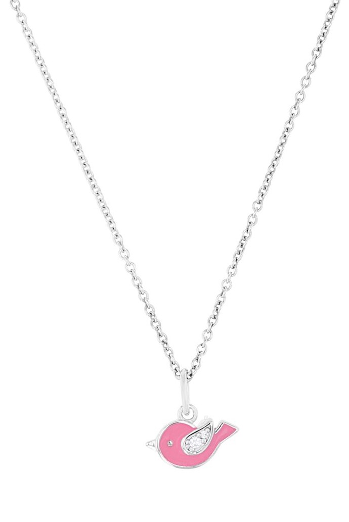 Lillifee Mädchen Halskette 2037820 Silber 925 Anhänger Vogel Emaille rosa Zirkonia