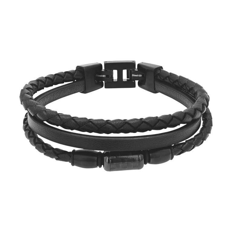 Tom Tailor Herren Armband 2100692 Leder Carbon Edelstahl schwarz