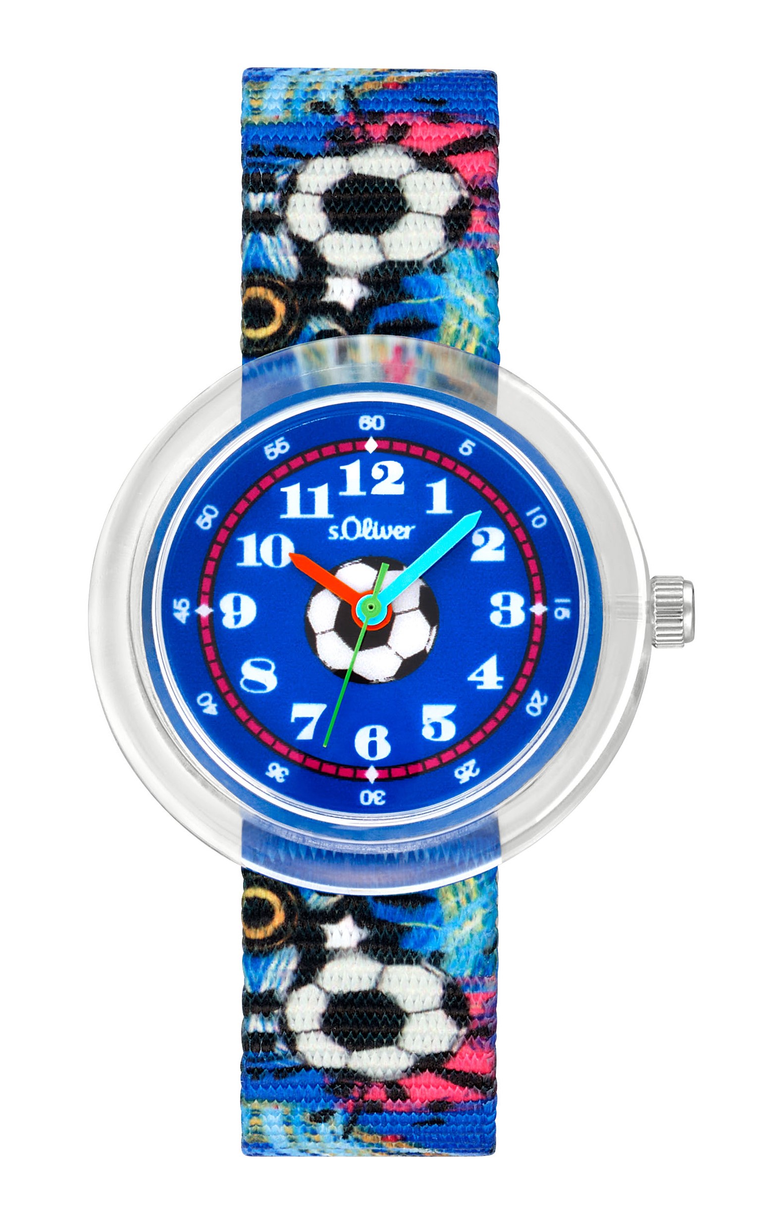 s.Oliver Set 2039619 Jungen Armbanduhr Textilband Fußball mit Söckchen blau