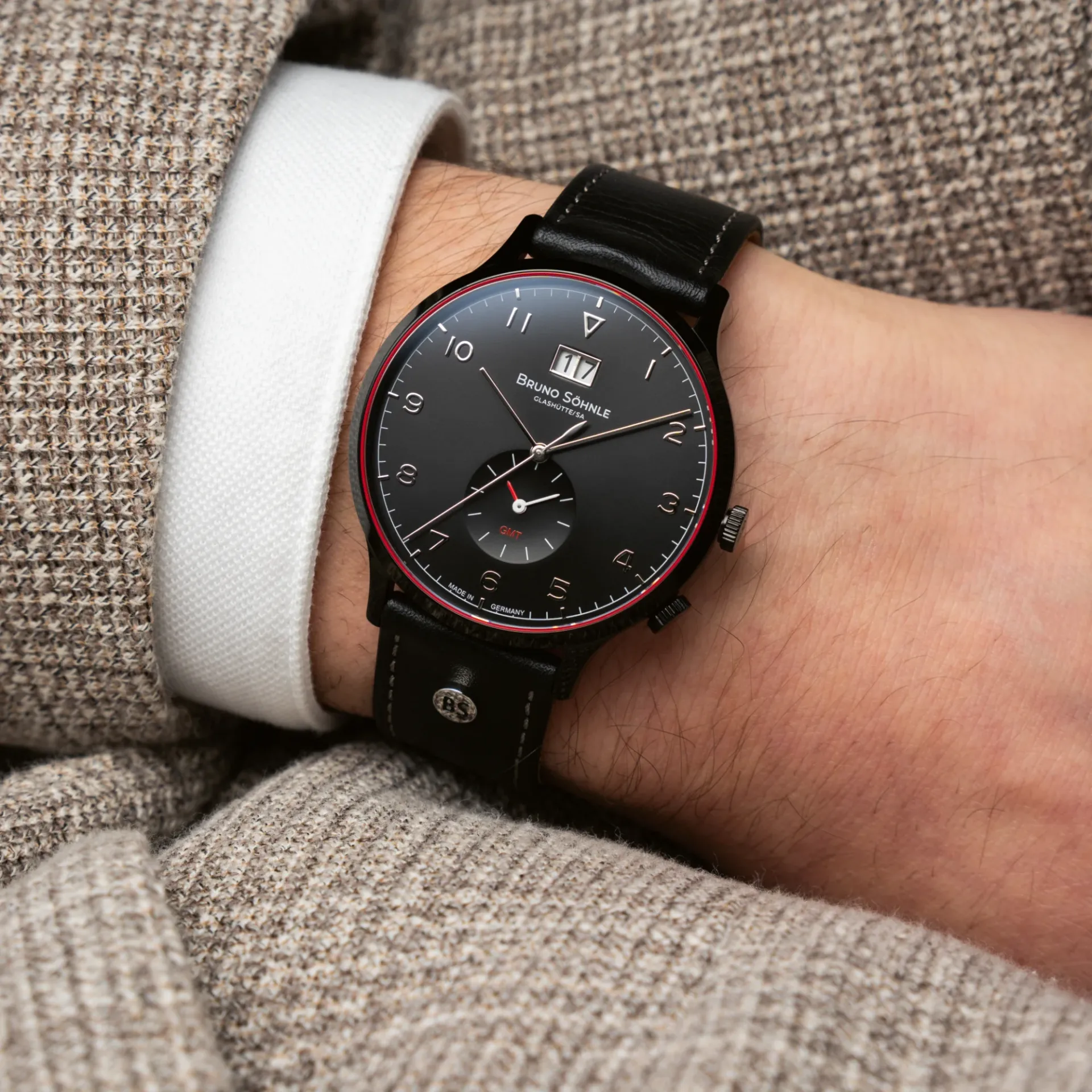 Bruno Söhnle Herren Armbanduhr Brunello GMT 17-73239-721 Edelstahl Lederband schwarz