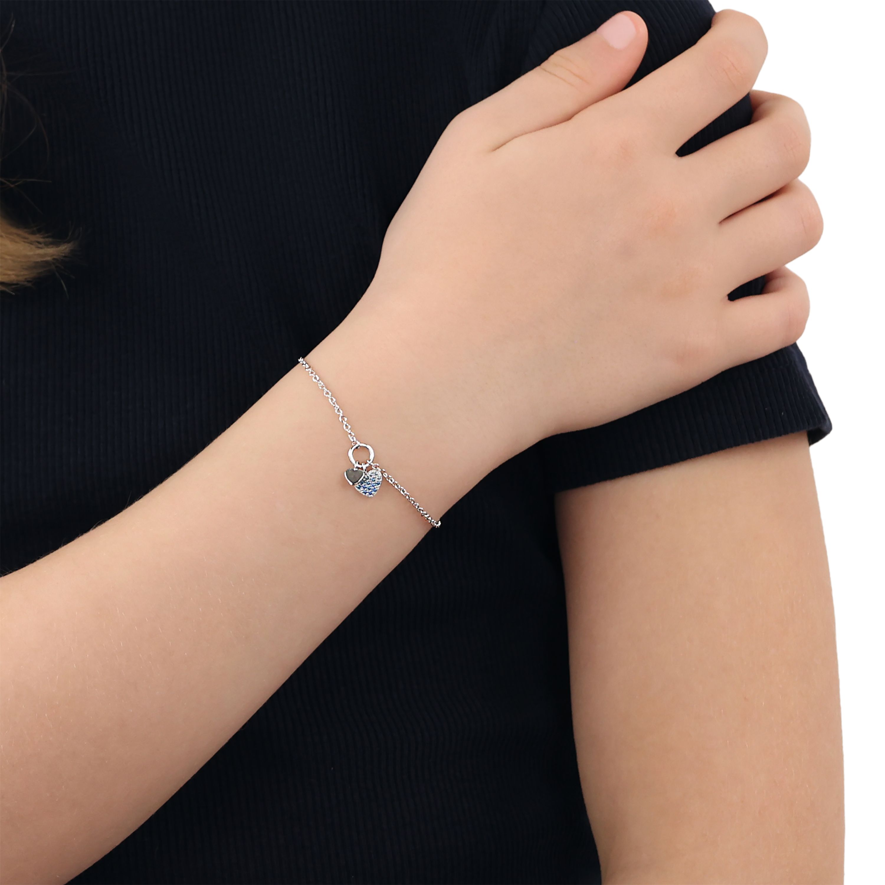 Tom Tailor Mädchen Armband 2101372 Herz Silber 925 synth. Zirkonia blau