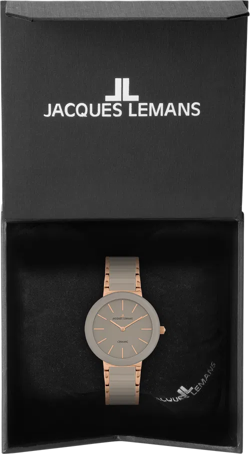 Jacques Lemans Damen Armbanduhr Monaco 42-7T Edelstahl IP Roséold Keramik beige