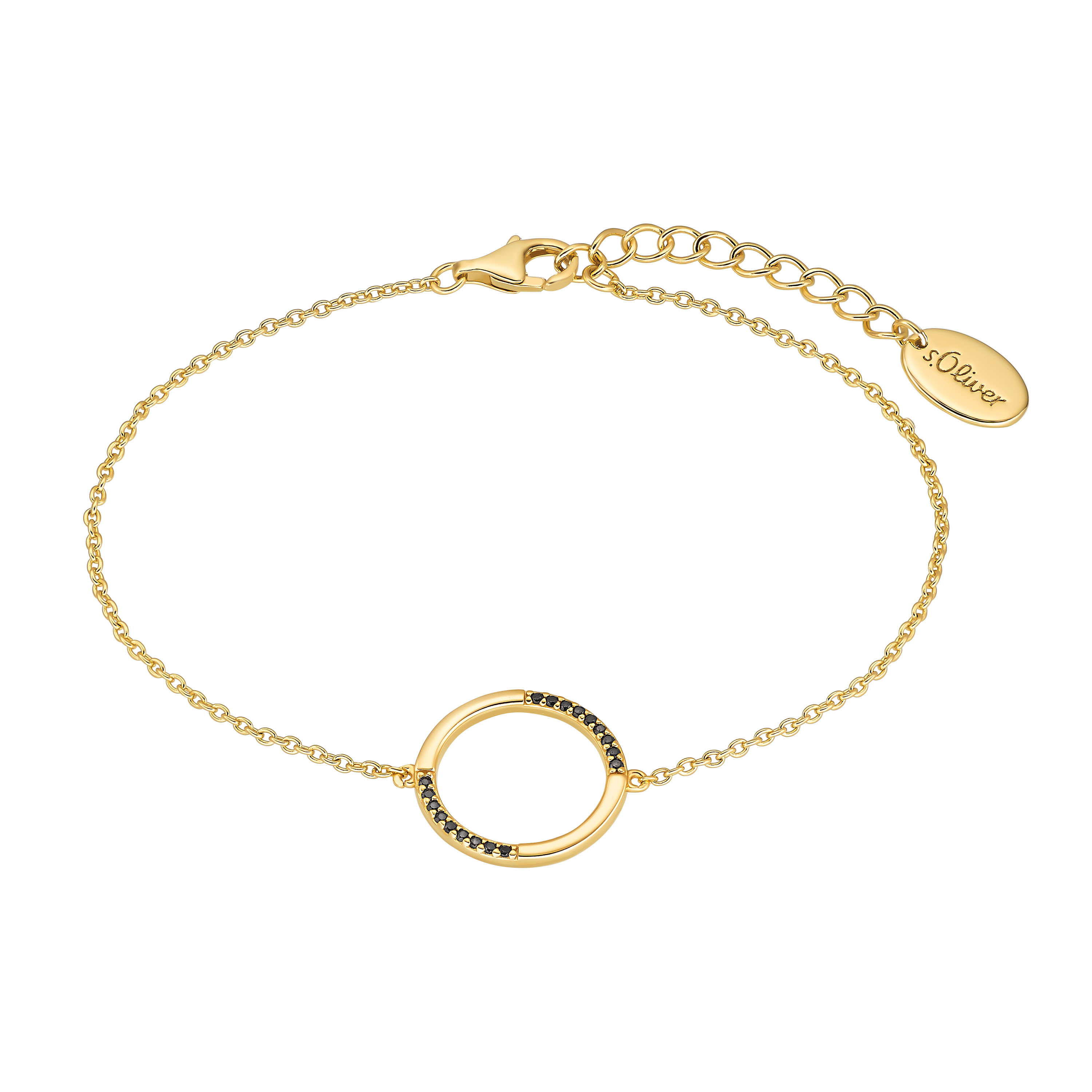 s.Oliver Damen Armband 2034888 Silber vergoldet Zirkonia schwarz