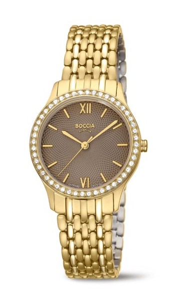 Boccia Damen Armbanduhr Trend 3376-03 Titan gelbgold IP Glaskristallsteine