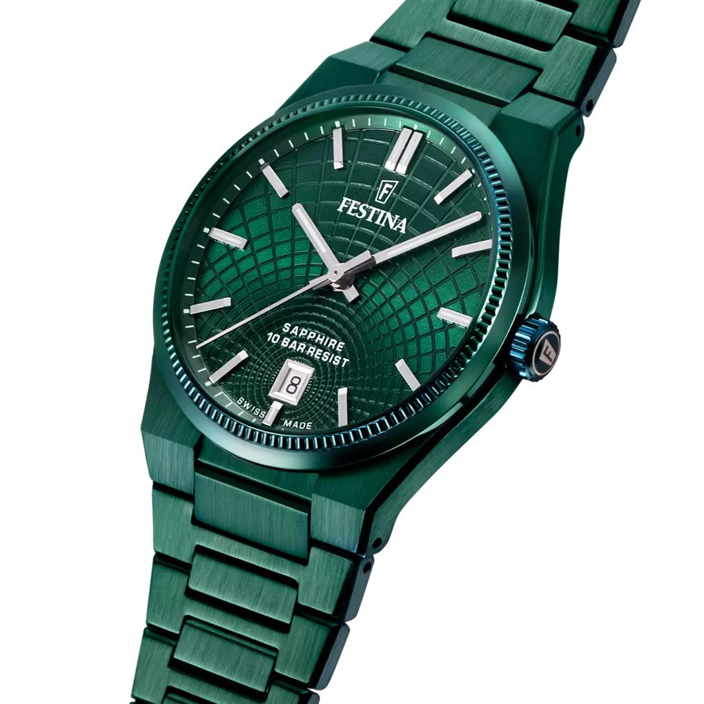 Festina Herren Armbanduhr "Swiss Made" Rivé F20079/1 Edelstahl  dunkelgrün IP