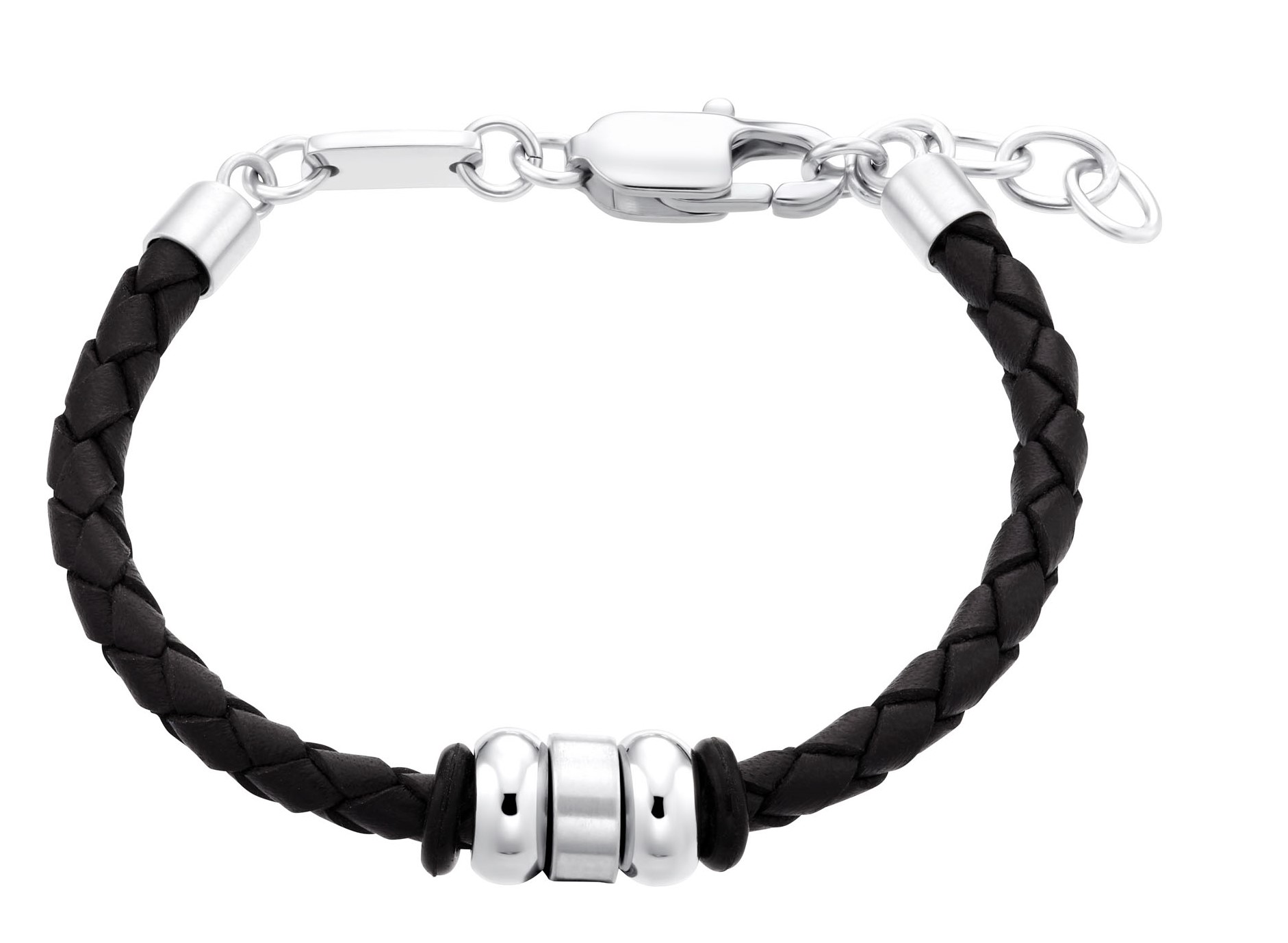 s.Oliver Kids Boys Armband 2035804 Leder schwarz mit Edelstahl-Beads