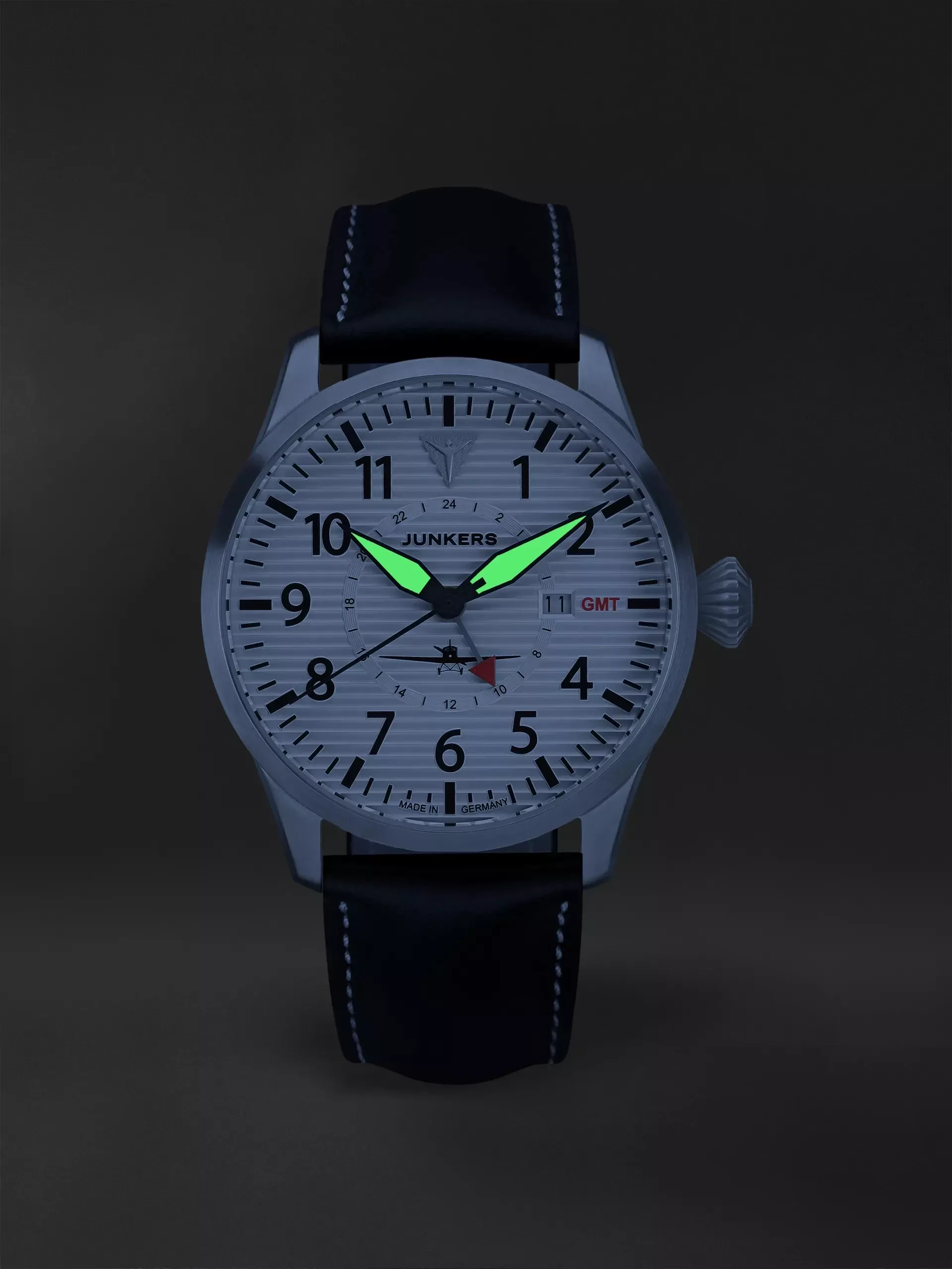 Junkers Herren Armbanduhr 9.53.01.03 Flieger GMT Lederband schwarz