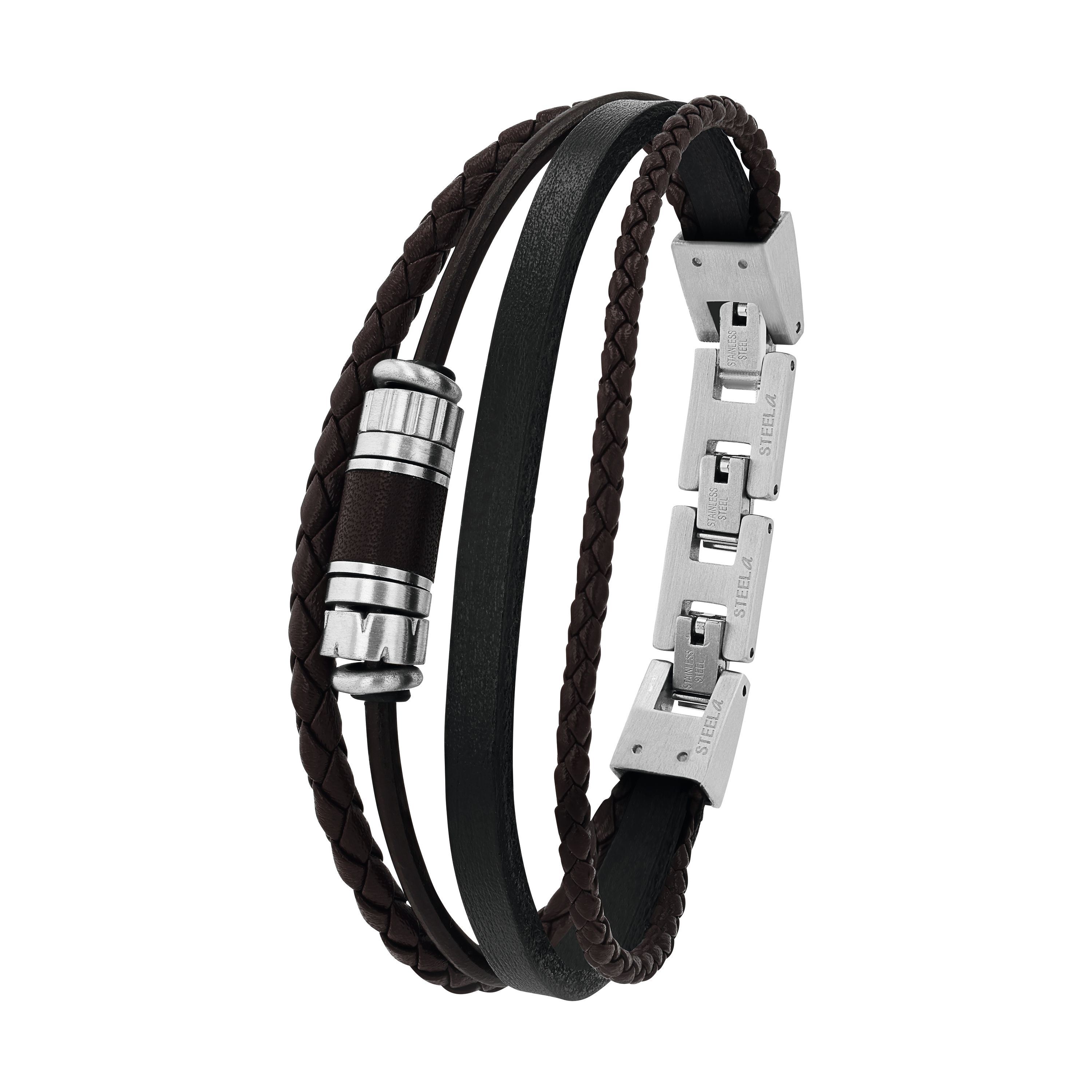 Tom Tailor Herren Armband 2101414 Leder braun mit Edelstahl-Beads