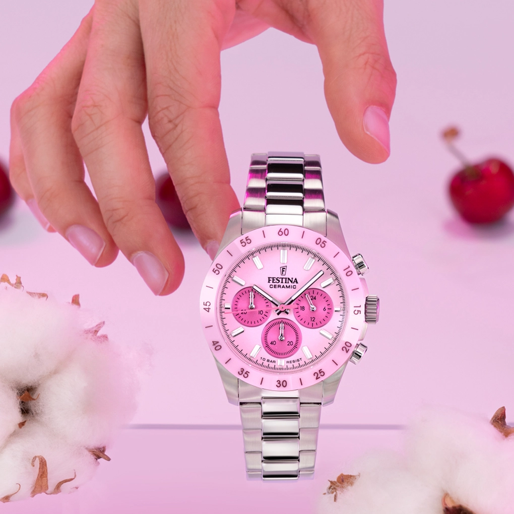Festina Damen Armbanduhr F20693/2 Chronograph Ceramic rosa