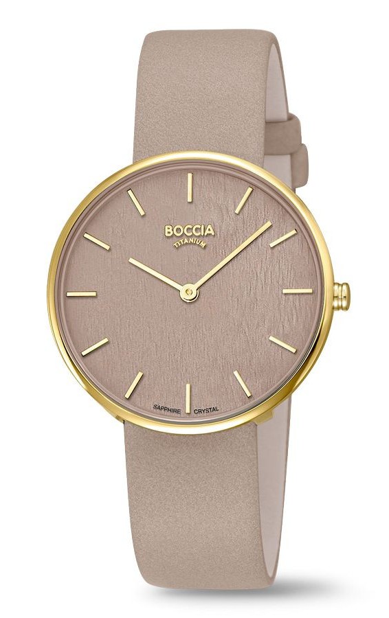 Boccia Damen Armbanduhr Style 3387-01 Titan goldplattiert Lederband beige