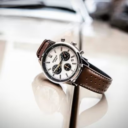 Casio Herren Armbanduhr Edifice EFR-575L-7AEF Chronograph Edelstahl Lederband braun