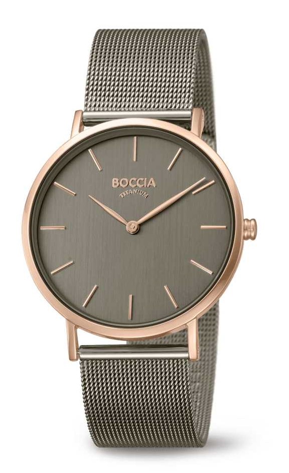 Boccia Damen Armbanduhr Trend 3273-08 Titan rosegold IP Milanaiseband grau