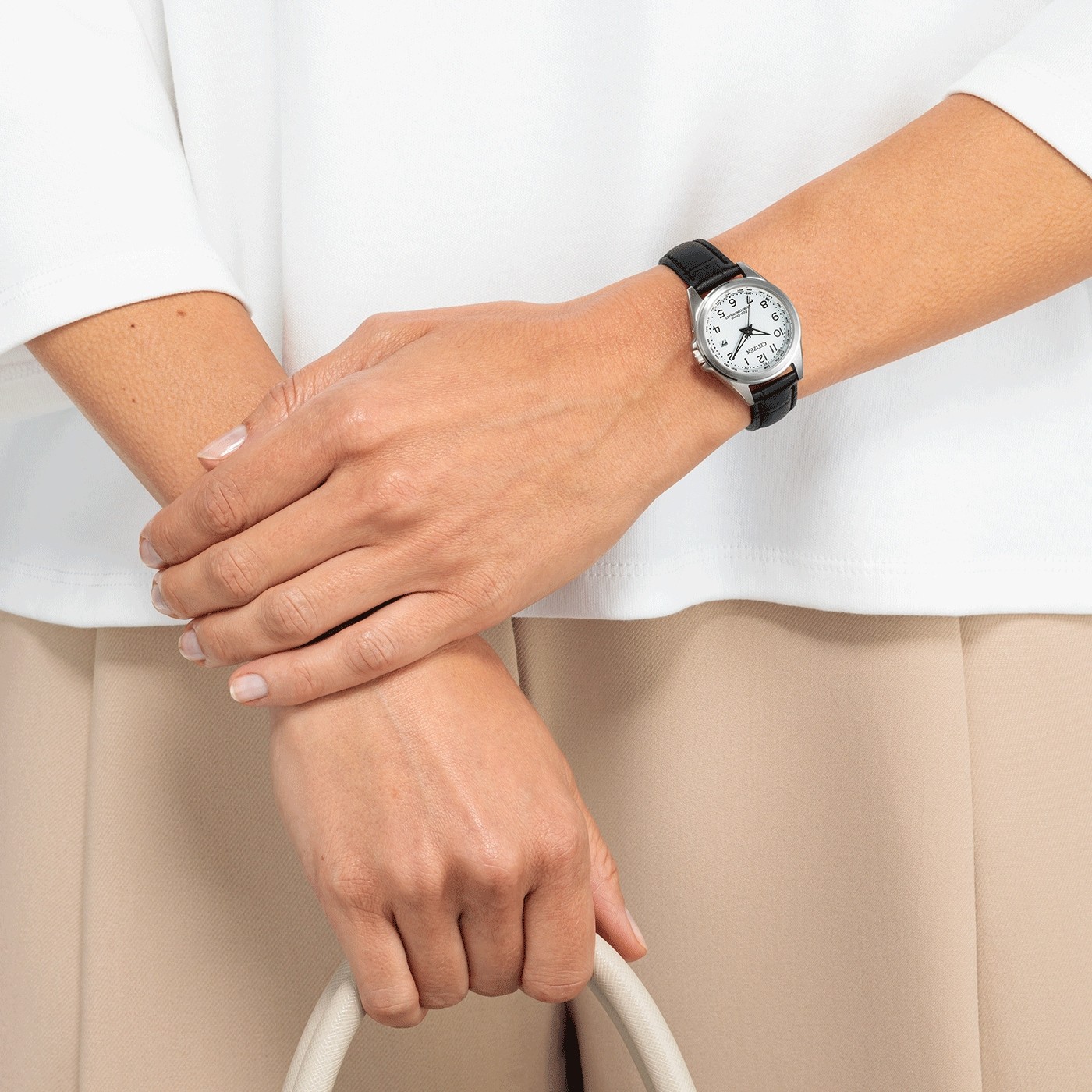 Citizen Damen Armbanduhr Solar Eco-Drive Funk EC1180-14A Edelstahl mit Lederband schwarz