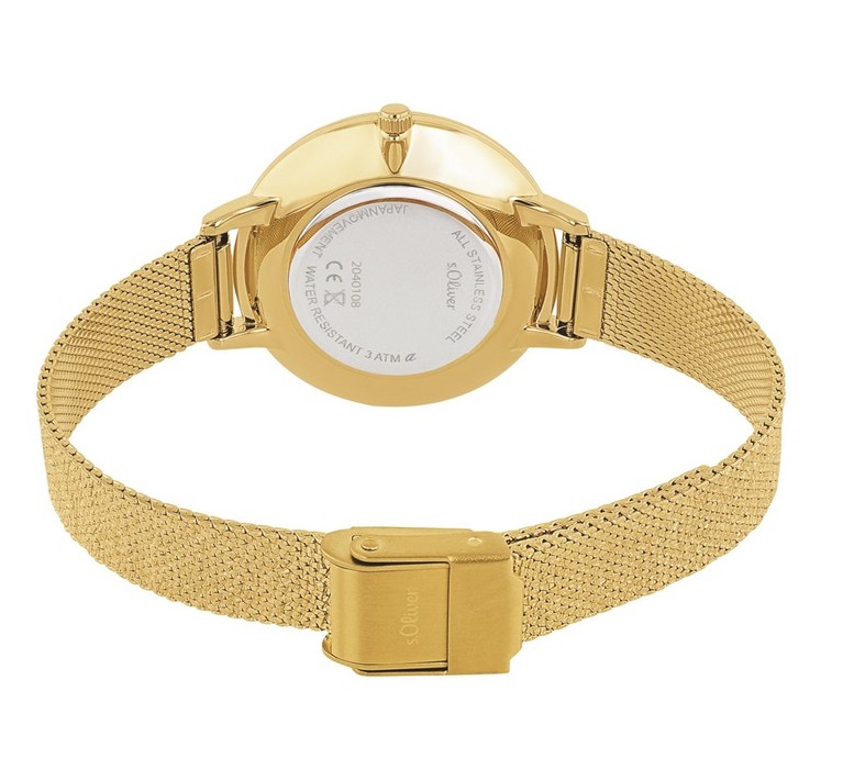 s.Oliver Damen Armbanduhr 2040108 Edelstahl Milanaiseband gelbgold IP
