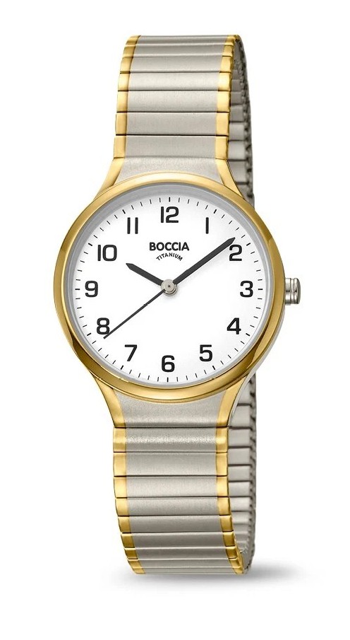 Boccia Damen Armbanduhr 3342-10 Classic Titan Zugband bicolor goldplattiert