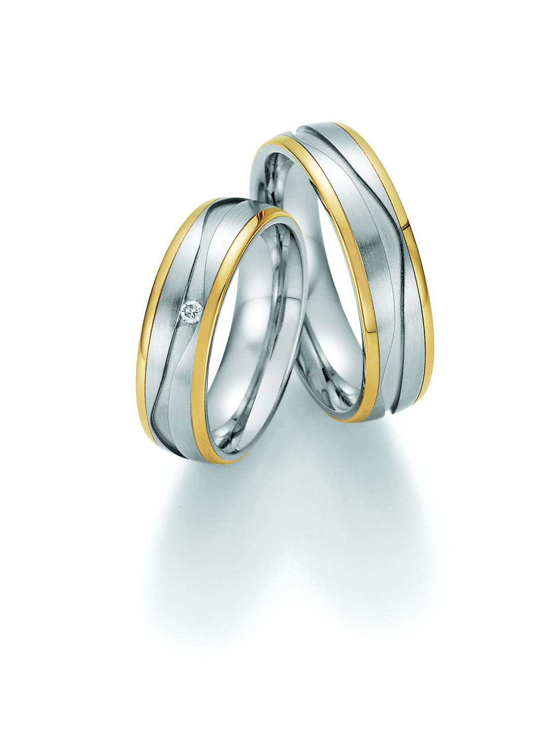 Eheringe Trauringe White Style Steel and Gold 585 Brilliant 88-01810 / 88-01820