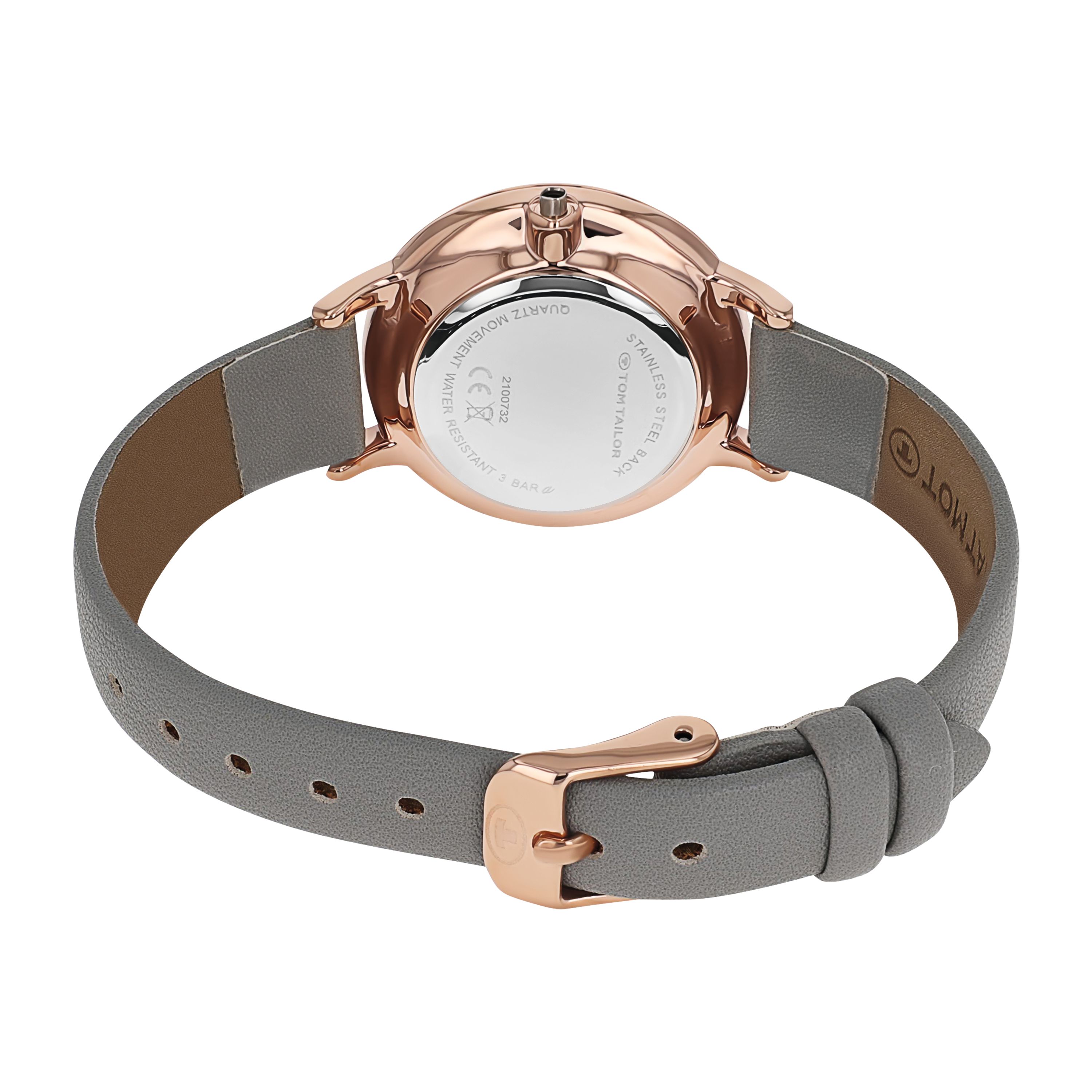 Tom Tailor Mädchen Armbanduhr 2100732 Roségold IP Kunstlederband grau
