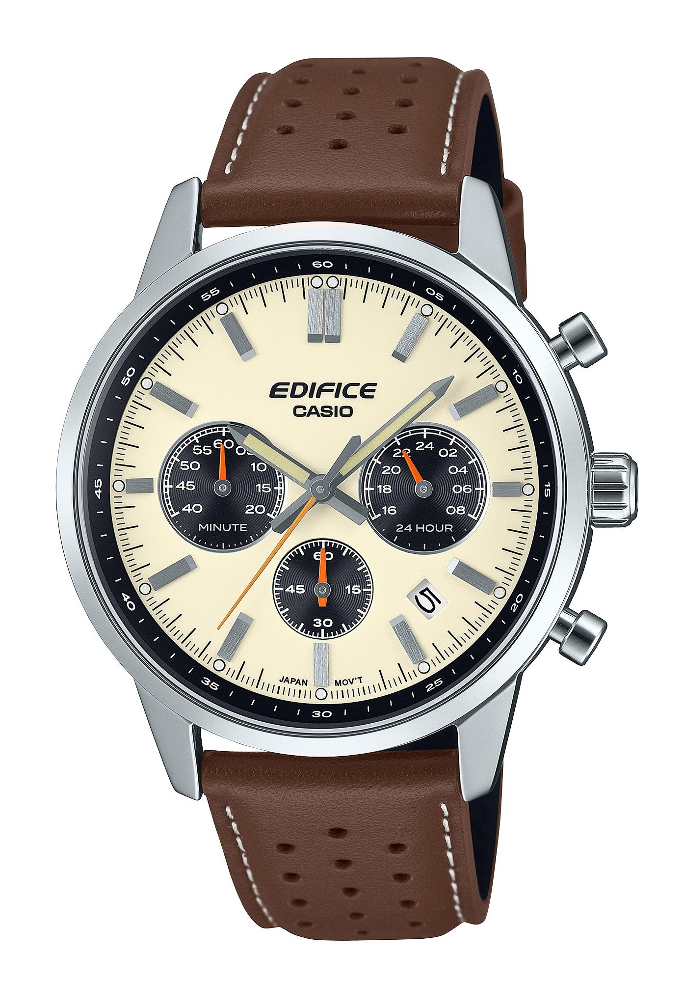 Casio Herren Armbanduhr Edifice EFR-575L-7AEF Chronograph Edelstahl Lederband braun